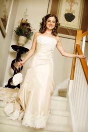 Bride first look on the stairs in Vancouver, Washington