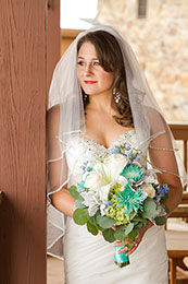 Bride looks out her window at Cheyenne Mountain Resort
