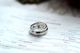 Wedding rings on the marriage license