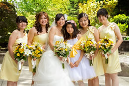 Bride and her lovely maids in yellow at the Harbor Club
