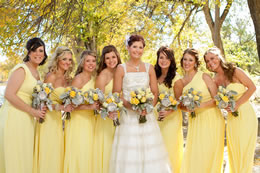 Bride and her Bridesmaids all dressed in yellow