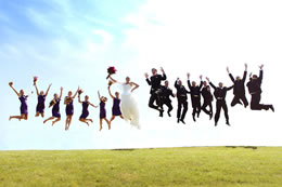 Wedding party jumps very high at Gas Works Park