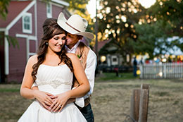 Country wedding with beautiful Bride and cowboy Groom