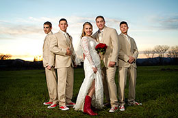 Bride with red boots and the boys