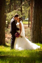 Kissing in the pine trees near Lake Tahoe