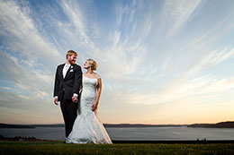 Spectacular sunset for bride and groom
