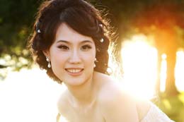 Asian Bride glows in sunset