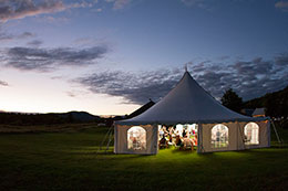Wedding tent lights up at the Blueberry Hill Inn