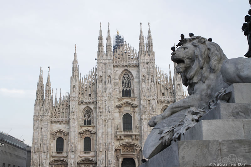 Lion outside the Duomo di Milano cathedral in Milan, Italy