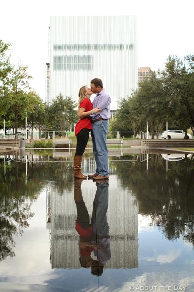 Engaged couple at the AT&T Performing Arts Center in Dallas, Texas
