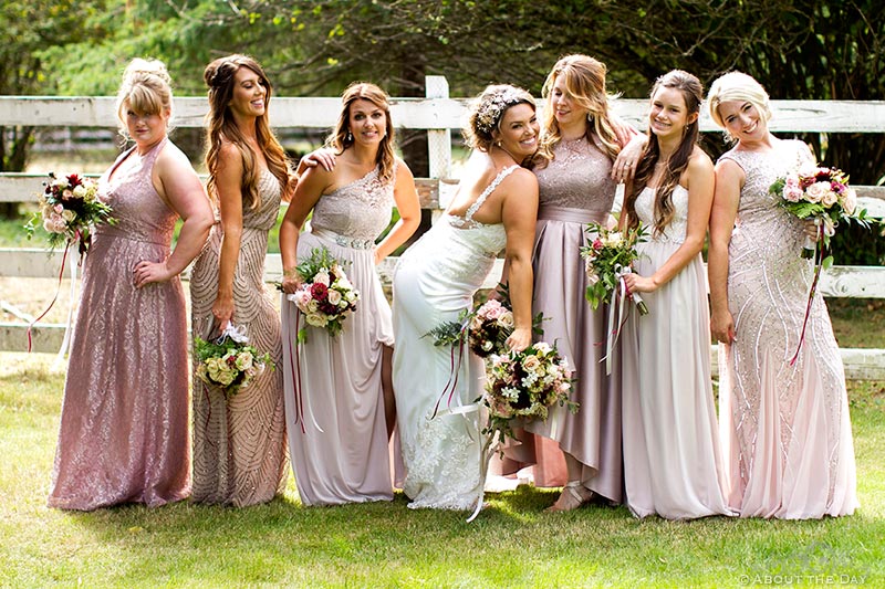 Bride and her Bridesmaids pose like movie poster