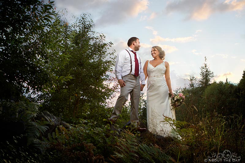 Bride and Groom in a sunset forest