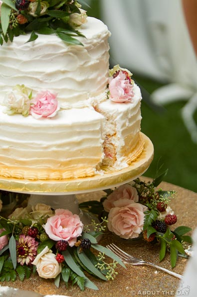 Wedding cake with a slice missing