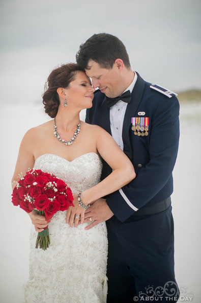 Air Force Groom and lovely Bride at Princess Beach in Destin, Fl