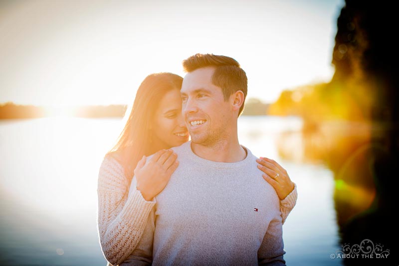 Victoria snuggles up to Craig in the sunset at Green Lake