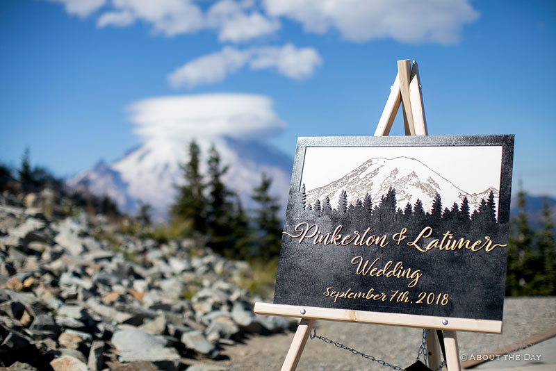 Wedding sign for the Pinkerton & Latimer Wedding at Crystal Mountain