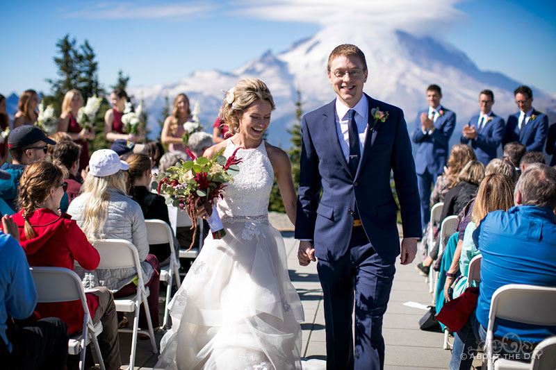 Andrew & Alex exit the wedding ceremony at Crystal Mountain