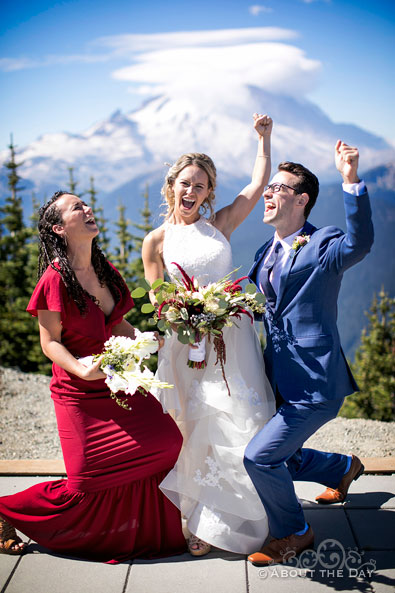 Alex and her sister and brother give a big wild cheer