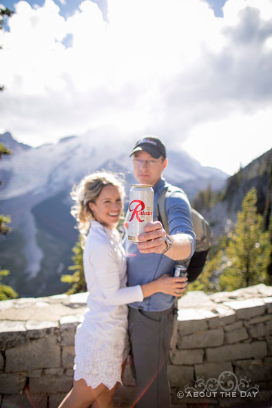 Andrew and Alex with a Rainer Beer at Mt. Rainer