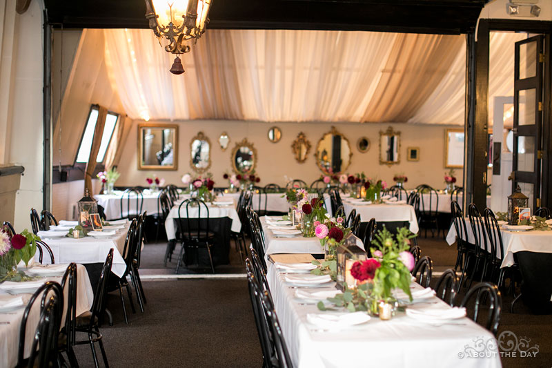 The wedding decor at The MV Skansonia on Lake Union