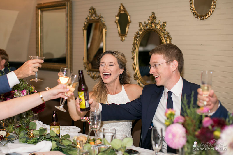 Alex and Andrew have a great laugh during the Maid of Honor's toast