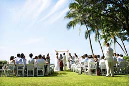 Back view of wedding at Paradise Cove