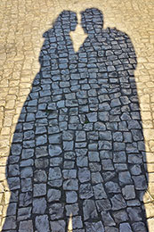 Casting our own shadow on the stone streets of Split, Croatia