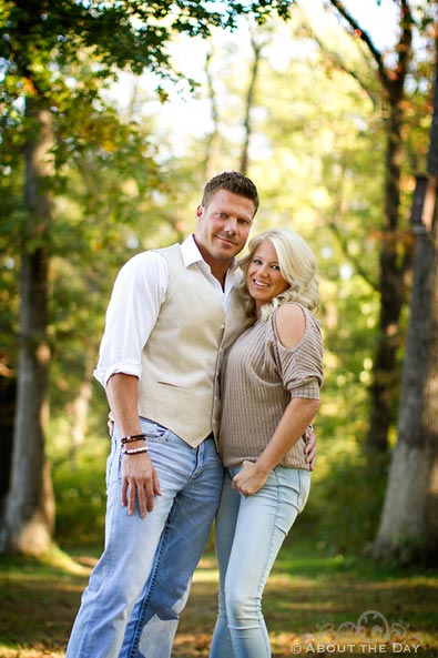 Engaged couple with fall colors at Rock Cut State Park