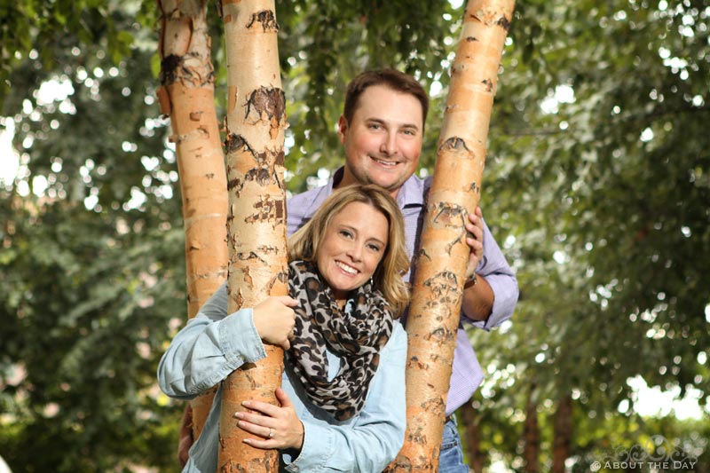 Engaged couple at Klyde Warren Park in Downtown Dallas, Texas