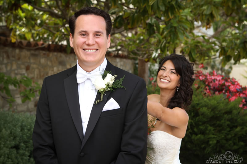 Bride is behind Groom for first look