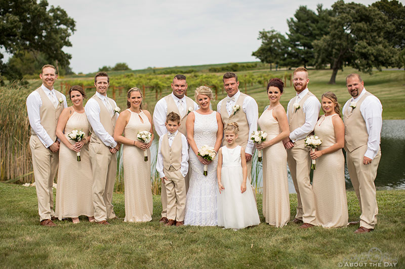 Bride and Groom and full wedding party at DC Estate Winery