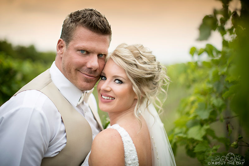 Bride and Groom are close up in the fading light at DC Estate Winery