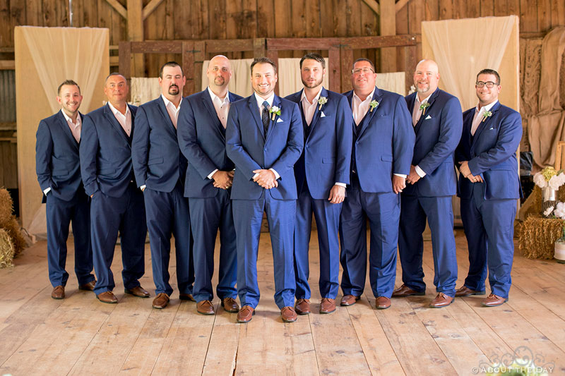 Cody, the Groom and his groomsmen in the Barn at Youngs Dairy Farm