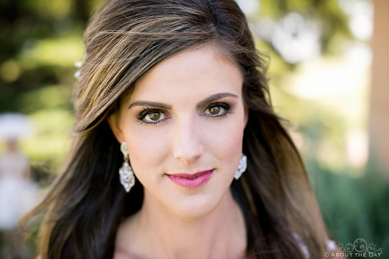 Closeup of stunning Bride in perfect makeup