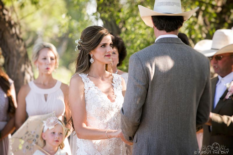 Bride looks at Groom during wedding vows