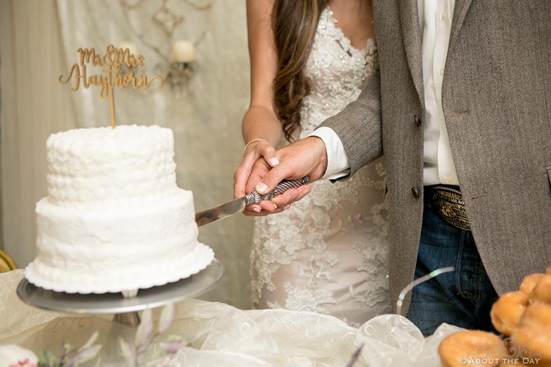 Bride and Groom cut the wedding cake