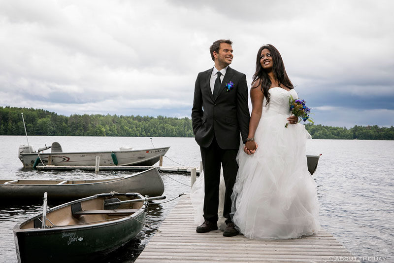 Bride and Groom pose on the dock on Kieth Island