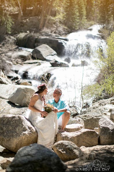 Heather and Kali along the waterfall edge
