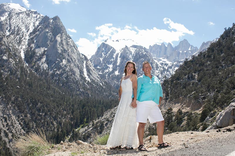 Brides pose in front of Mt. Whitney