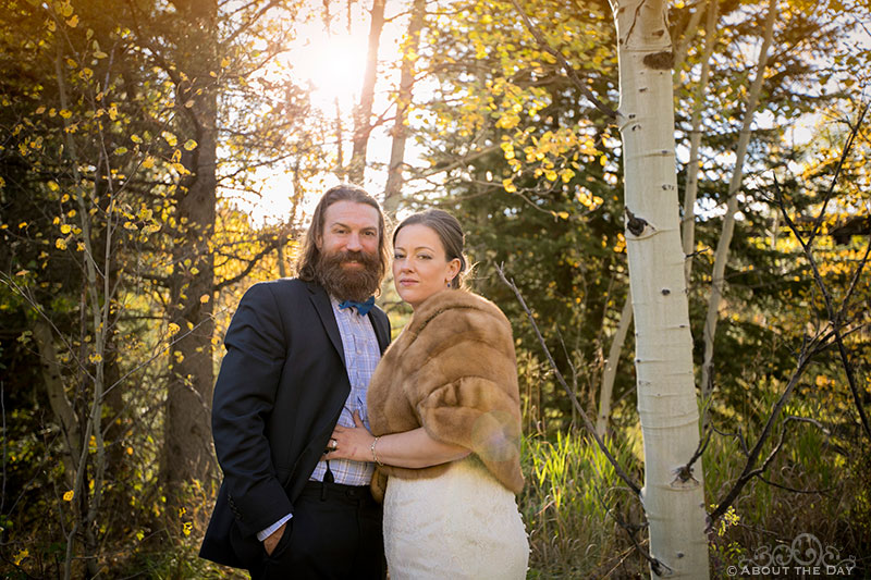 Bride and Groom in the gold aspens near Minturn, CO