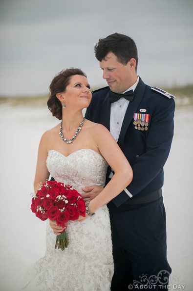 Air Force Groom and Beautiful Bride at Princess Beach in Destin, Fl