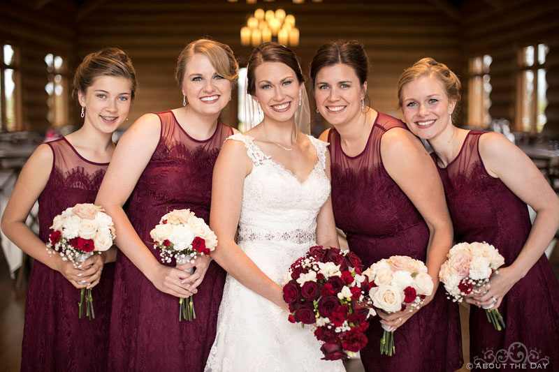 Bride and her bridesmaids at the Evergreen Aviation & Space Museum