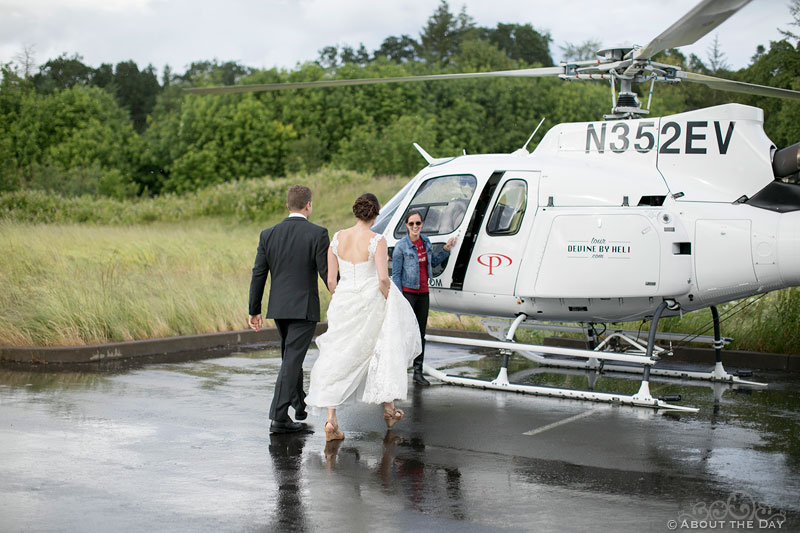 The Bride and Groom make a helicopter exit