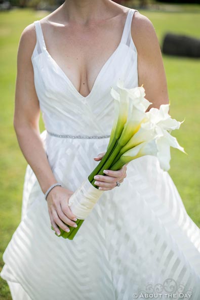 Erica's wedding dress and flowers