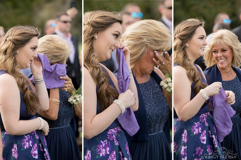 Groom's sister and mother show several emotions