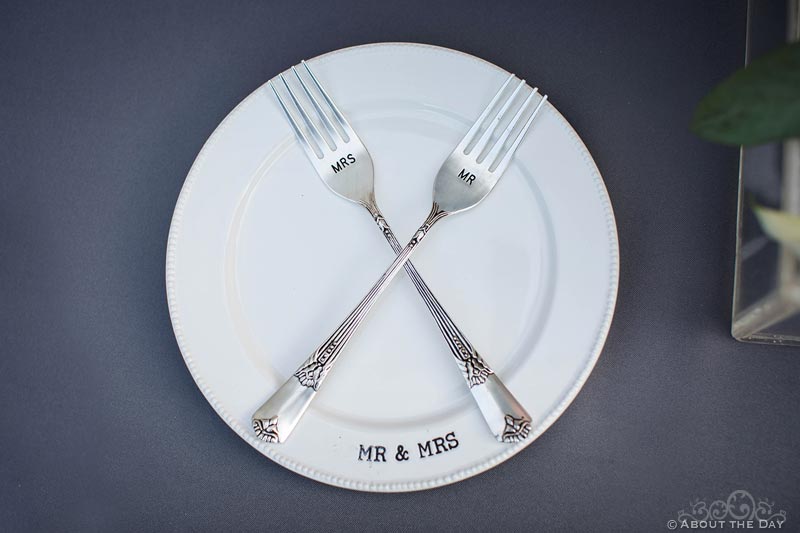 Mr and Mrs plates and forks
