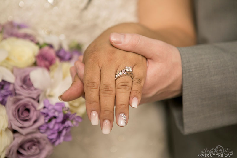 Closeup view of Brides big ring