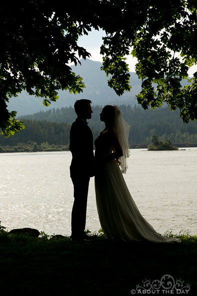 Bride and Groom in Silhouette on Thunder Island