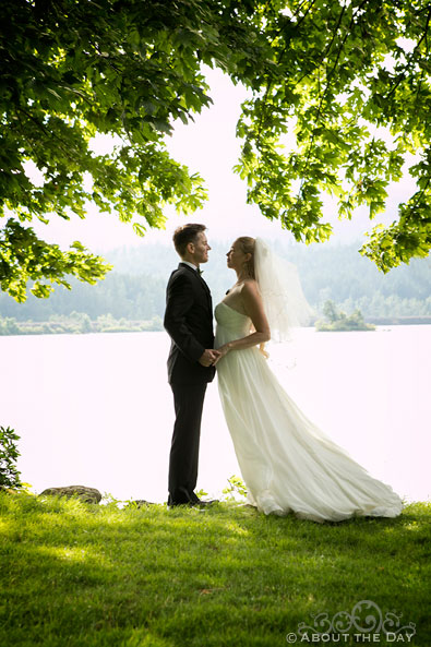 Bride and Groom under the Trees on Thunder Island