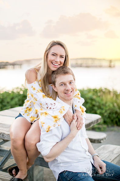 Alex & Andrew smile at Sunset from Alki Beach